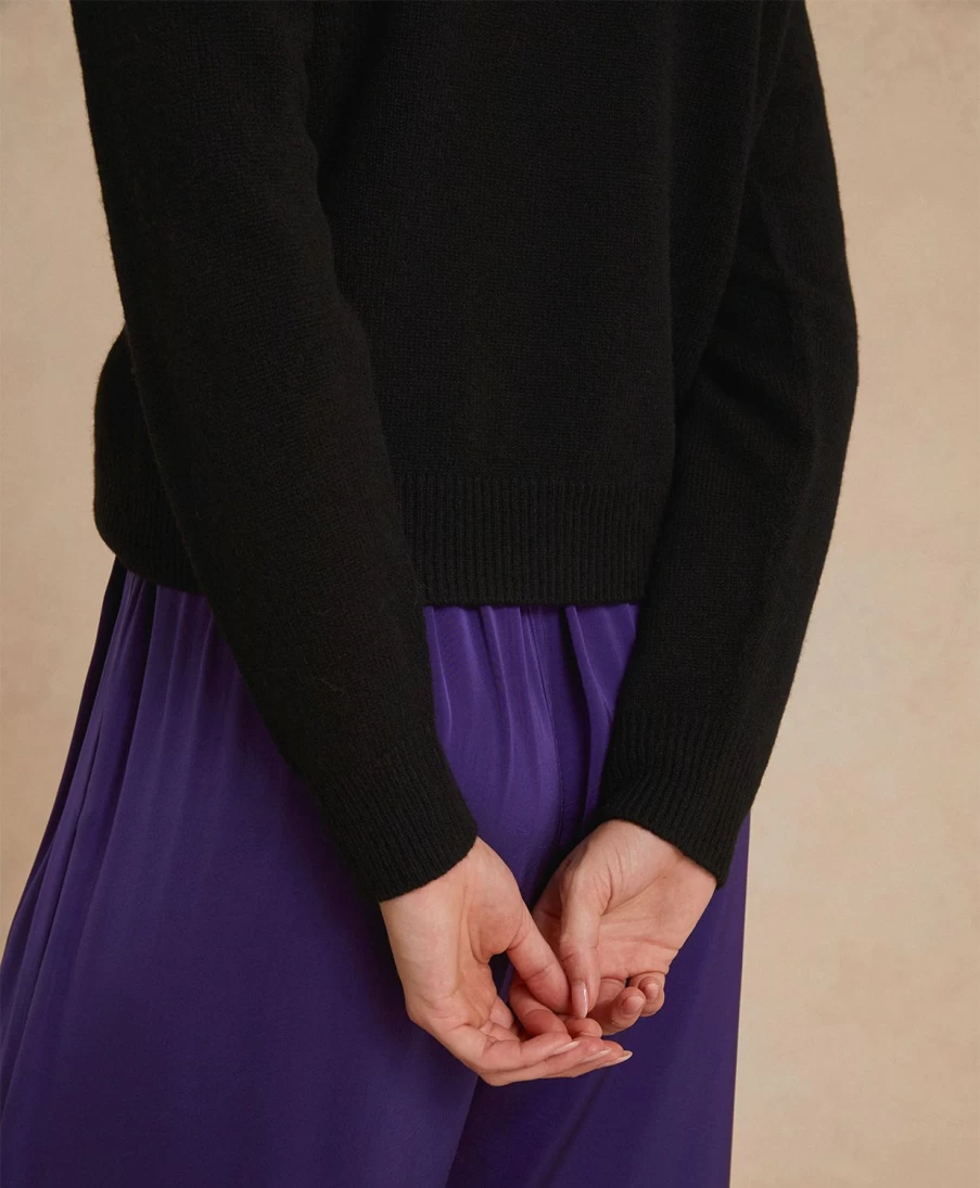 Momoni Women's Black Plain Wool Cashmere Blend Knitwear Sweater