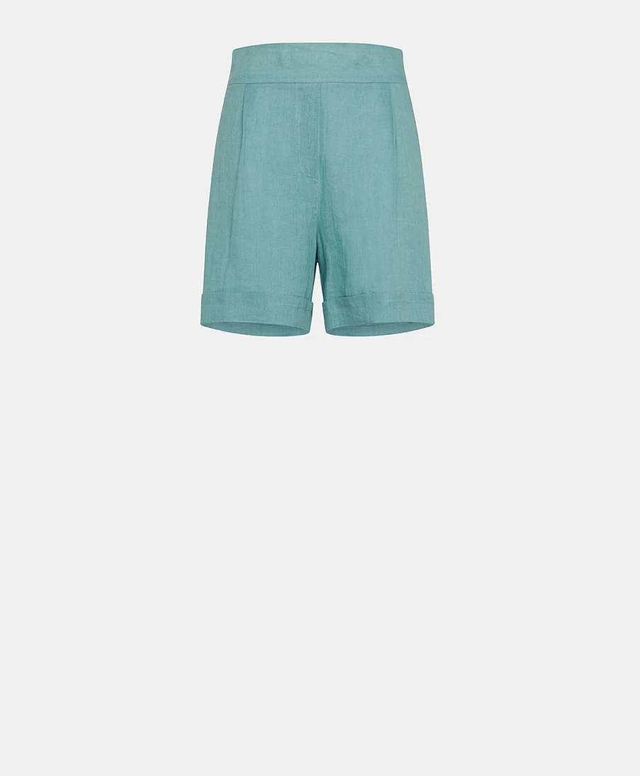Momoni Women's Cerulean Linen Shorts - Manbru' Style Summer Comfort