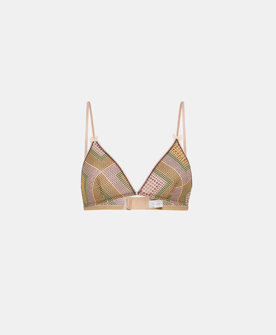 Momoni Women's Amethist Printed Nylon Bra in Pink & Beige - Comfortable & Stylish Lingerie