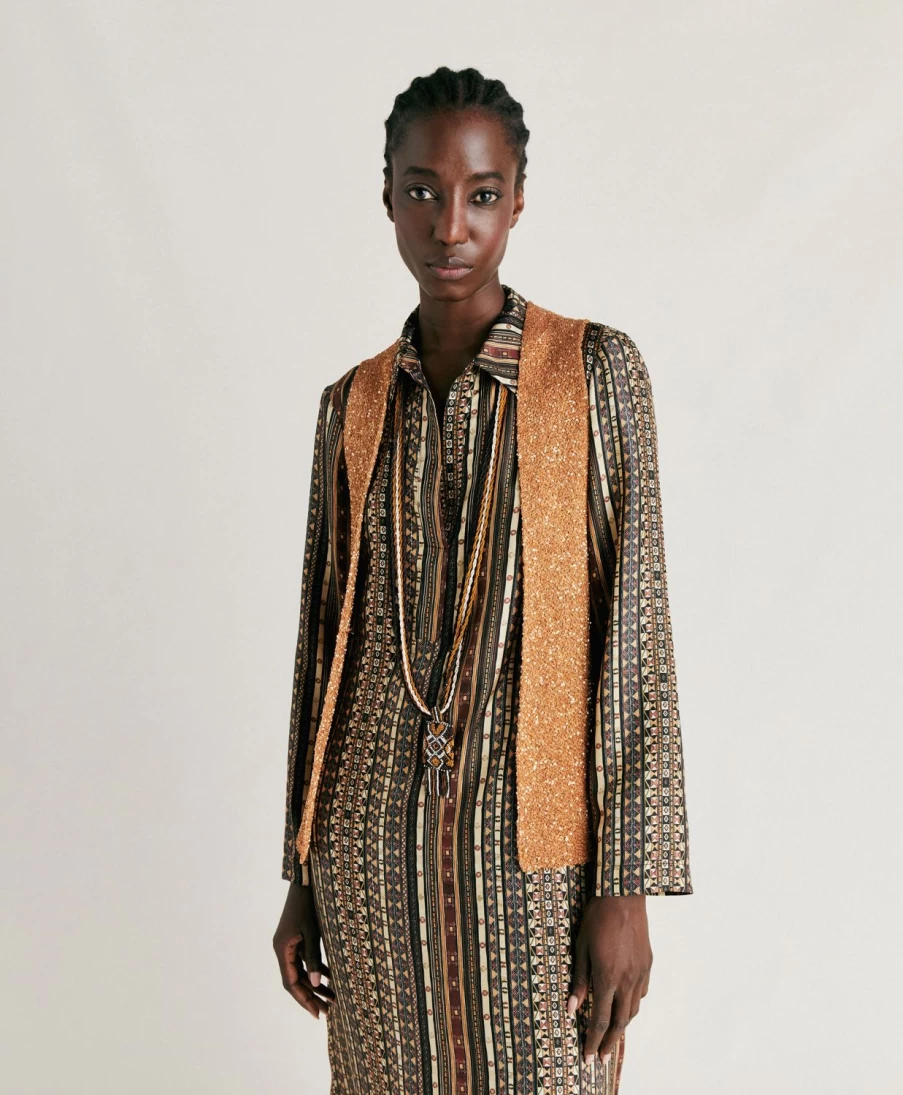 Momoni Women's Bronze Sequin Adrien Blazer - Elegant Glitter Jacket for Special Occasions
