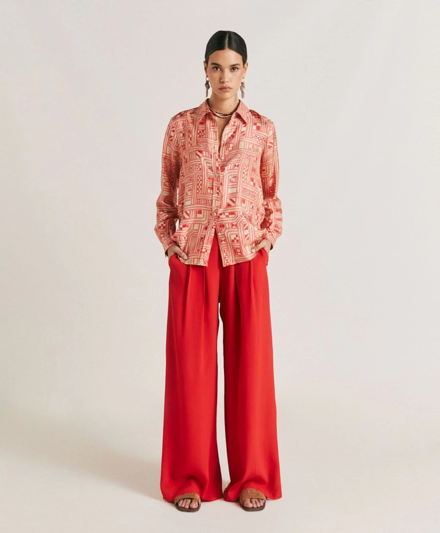 Momoni Women's Azalea Aspen Pant - Plain Acetate Silk Trousers for Elegant Comfort