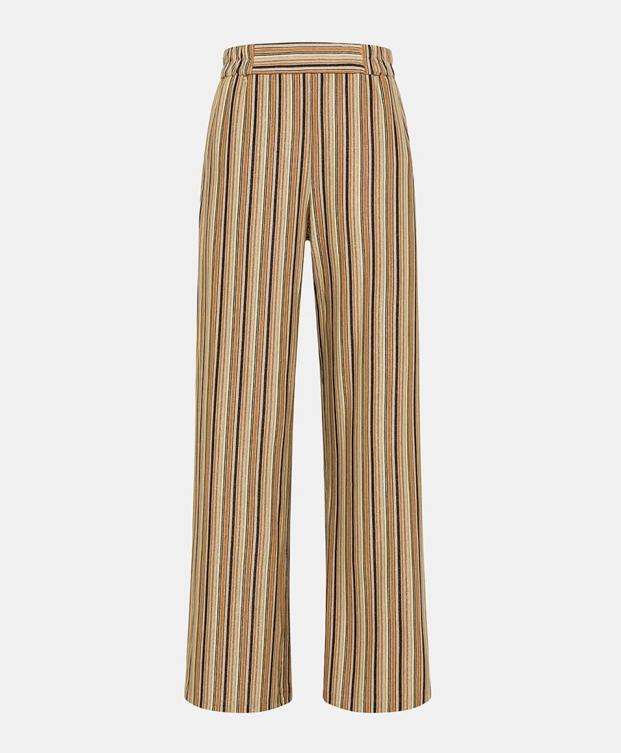 Momoni Women's Baccarat Striped Lurex Jersey Pants - Rust Multicolor High-Waisted Trousers