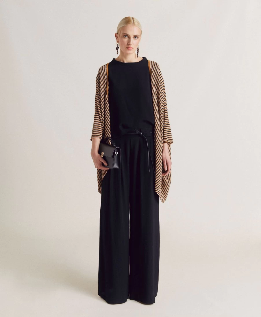 Momoni Women's Aspen Pant - Black Plain Acetate Silk Trousers