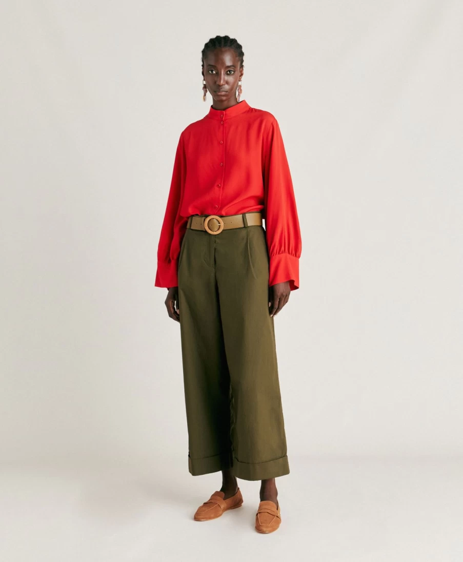 Momoni Women's Grecale Poplin Pant in Army Green - Lightweight Casual Trousers