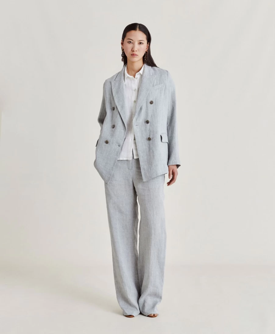 Momoni Women's Gray Lurex Linen Narciso Pants