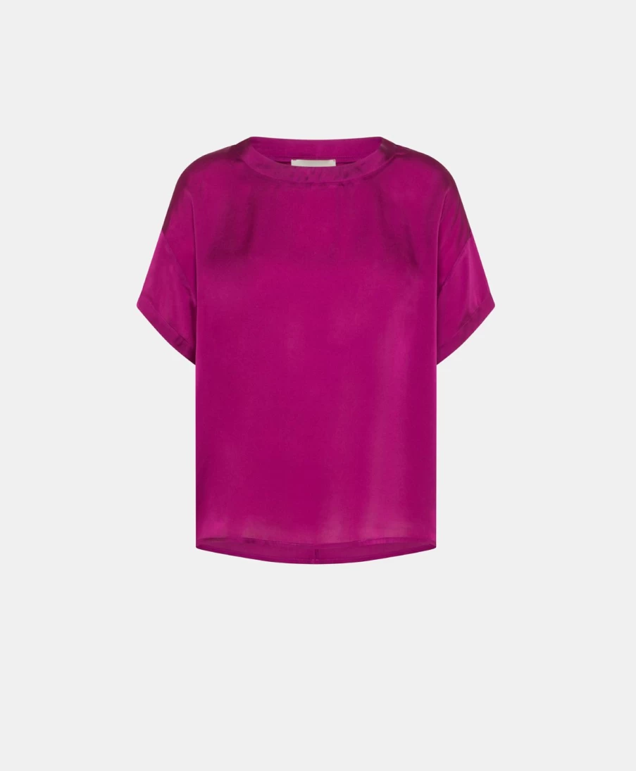 Momoni Women's Alonso Silk Blouse - Cyclamen Plain Elegant Top