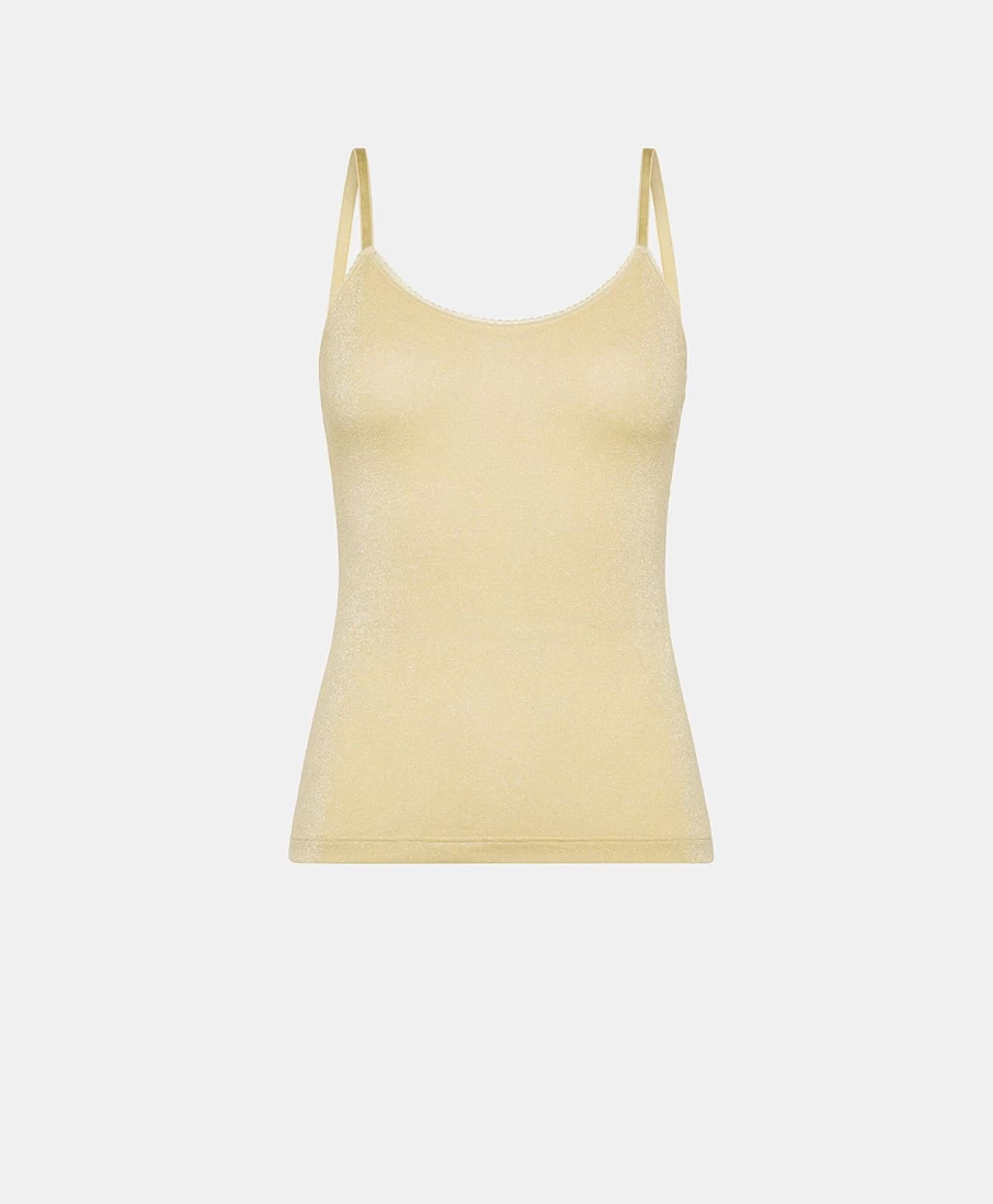 Momoni Women's Airelle Lurex Jersey Top in Acid Green - Glitter Knit Casual Wear