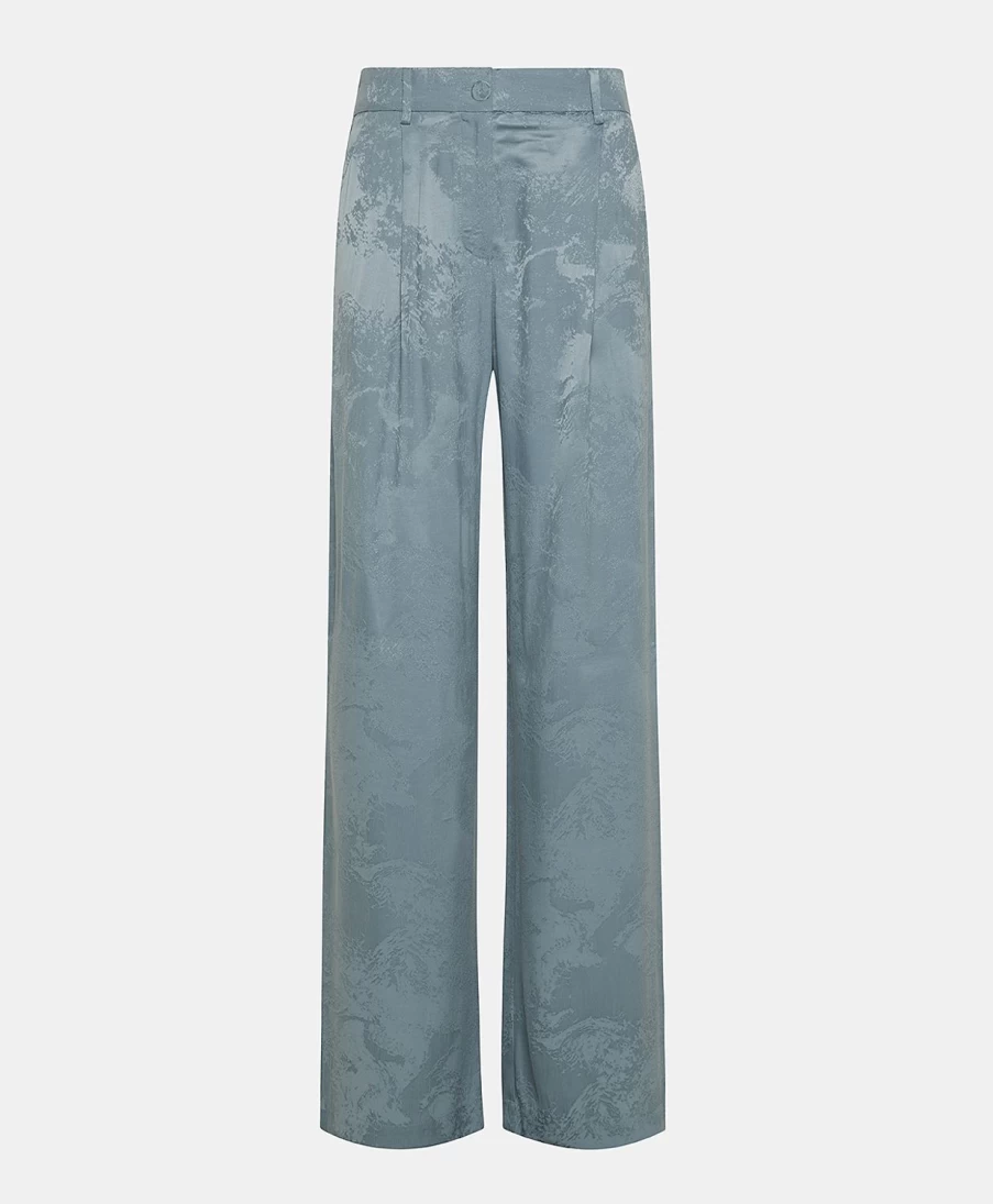 Momoni Women's Austin Silk Twill Pants in Light Blue - Elegant High-Waisted Trousers