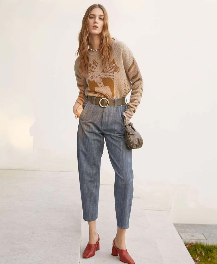 Momoni Women's Stretch Denim Pants in Denim Blue - Comfortable & Stylish Osmanto Fit