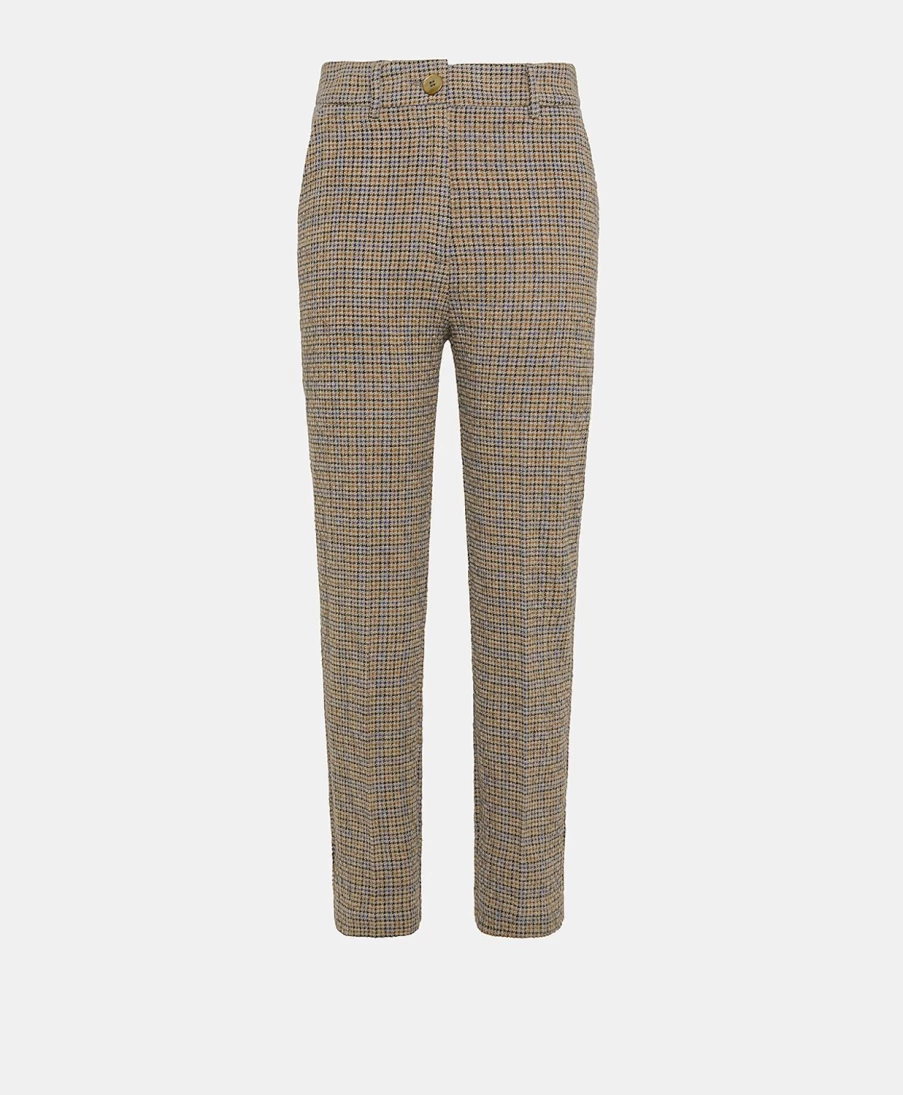 Momoni Women's Lyon Houndstooth Seersucker Pants in Tobacco & Bluette Striped Pattern