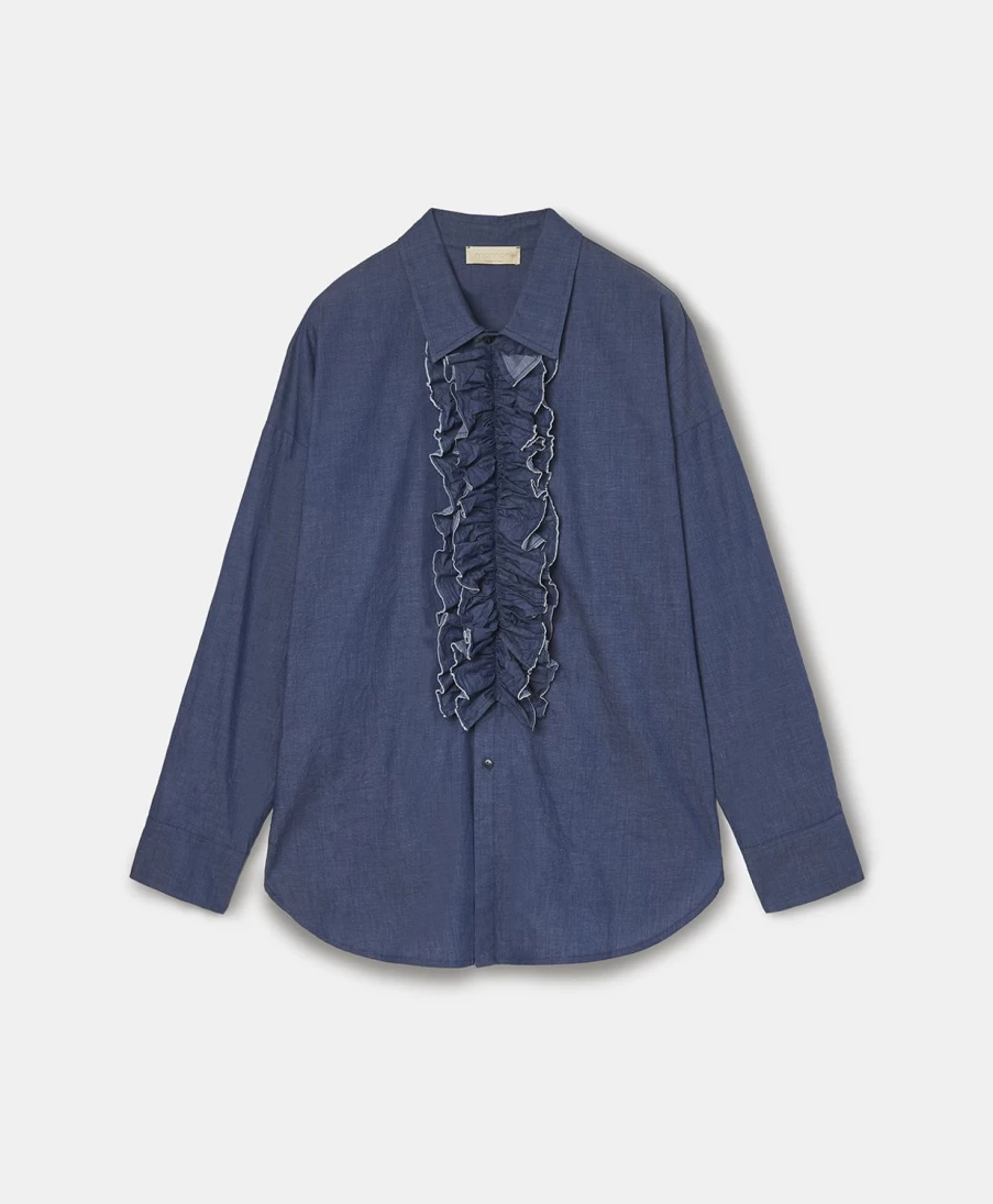 Momoni Women's Denim Blue Chambray Shirt - Bilancia Style Casual Top