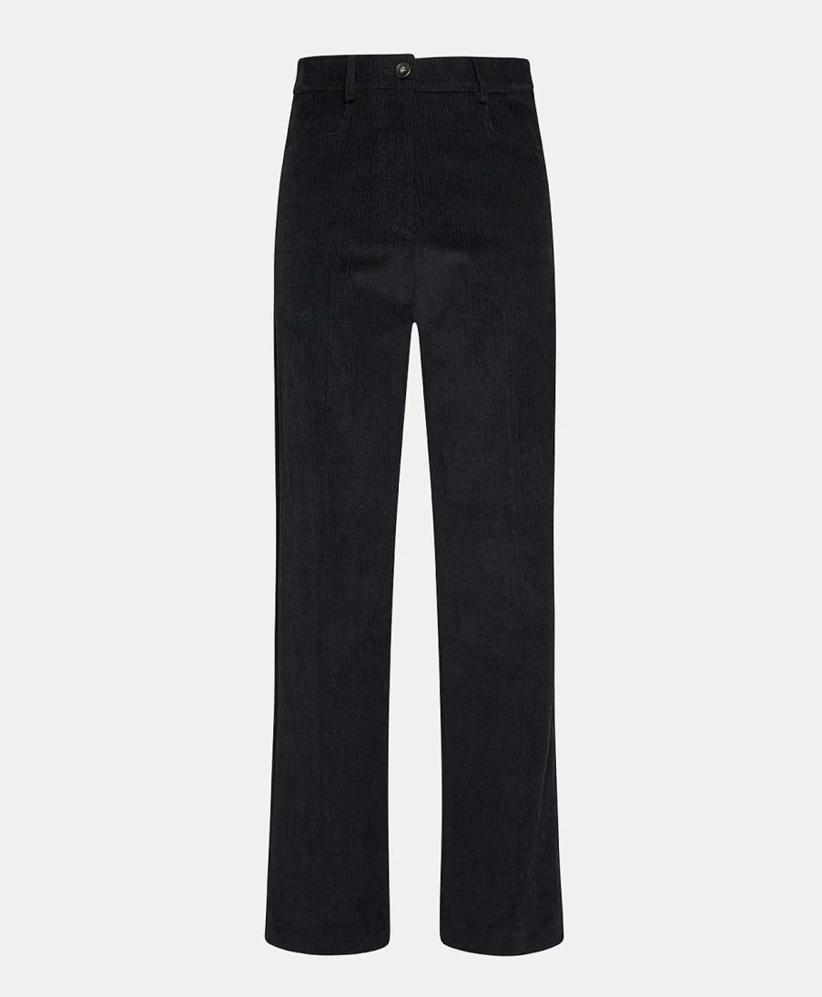 Momoni Women's Black Stretch Ribbed Jacques Pant - Comfortable & Stylish Co/Mo Trousers