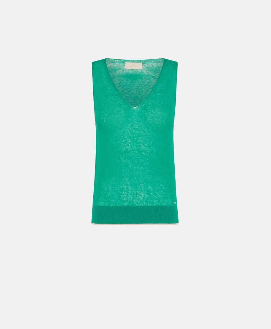 Momoni Women's Emerald Green Linen Graziosa Knitwear - Soft Breathable Pullover