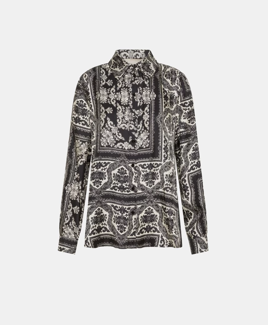 Momoni Women's Arles Printed Silk Twill Shirt - Black & Optical White Fashion Blouse