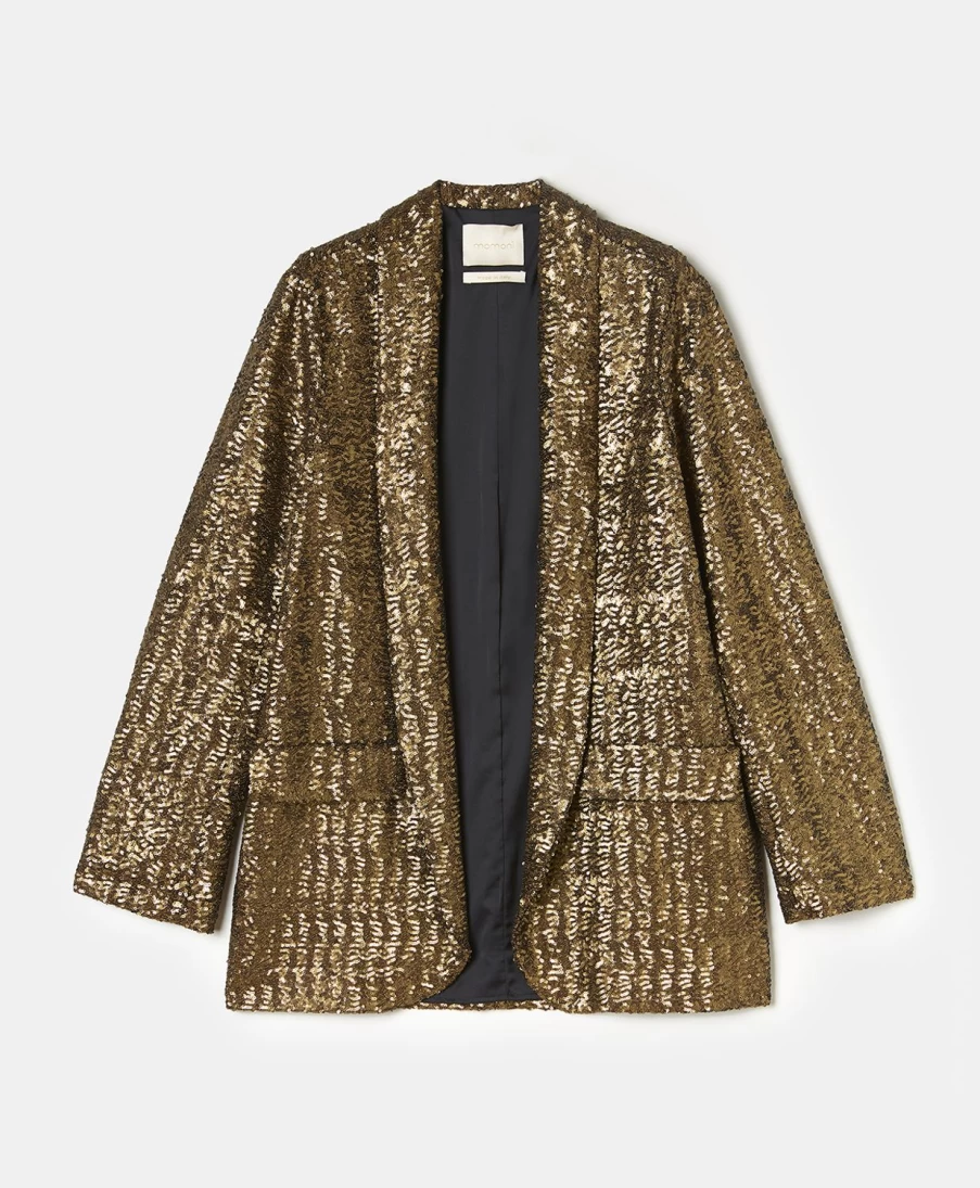 Momoni Women's Bronze Sequined Tulle Blazer - Vespro Style Elegant Party Jacket