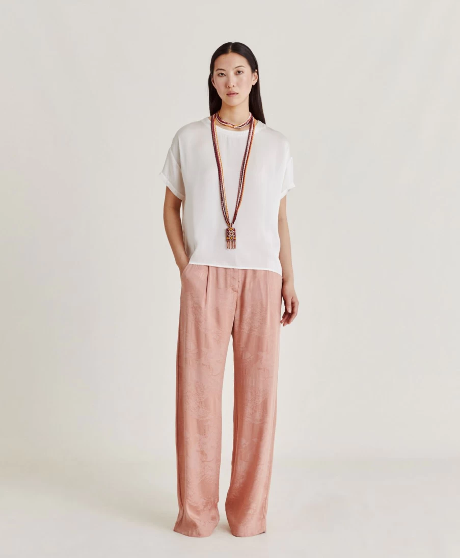 Momoni Women's Cream Curacao Blouse - Plain Acetate Silk Top
