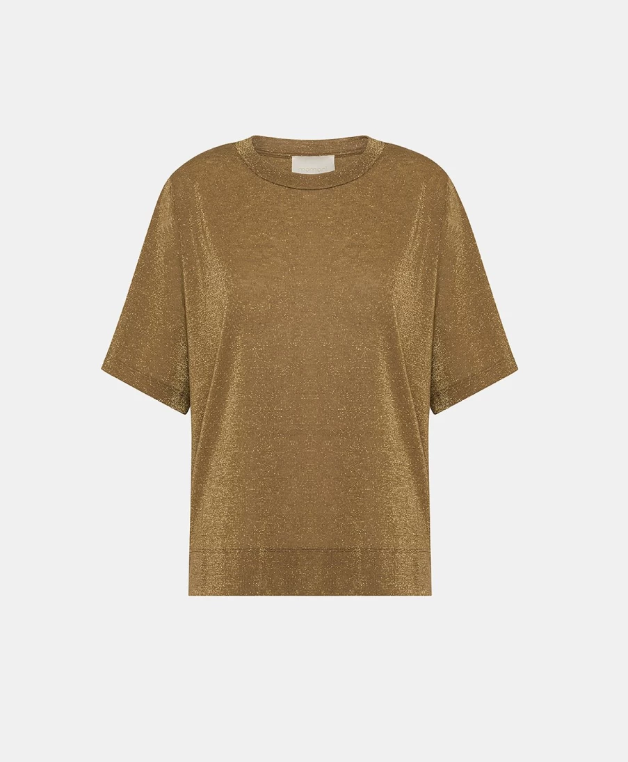 Momoni Women's Cigar Brown Lurex Jersey Tshirt - Iora Style