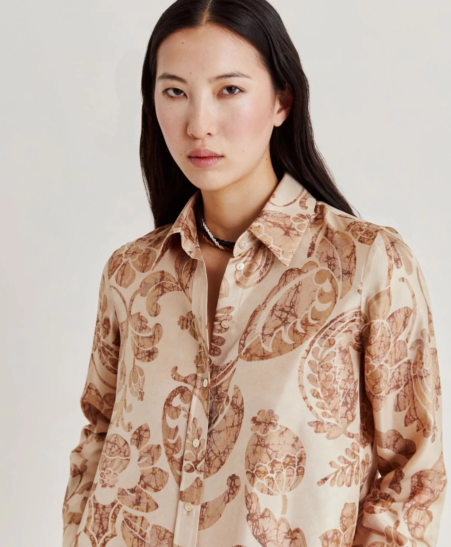 Momoni Women's Arles Silk Twill Shirt in Dusty Pink & Multicolour - Elegant Blouse for Women