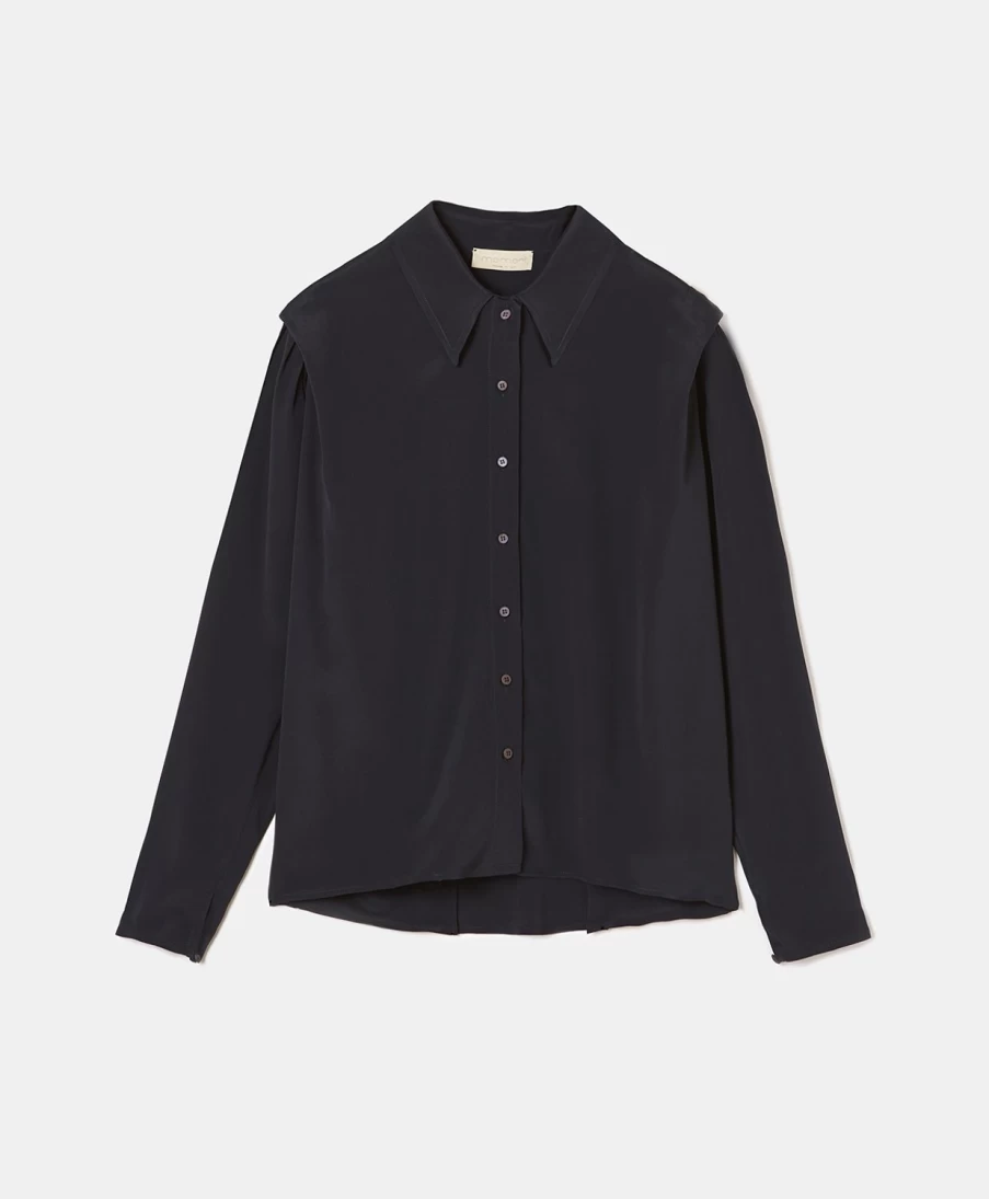 Momoni Women's Black Cassia Shirt - Crepe & Silk Blend Elegant Top