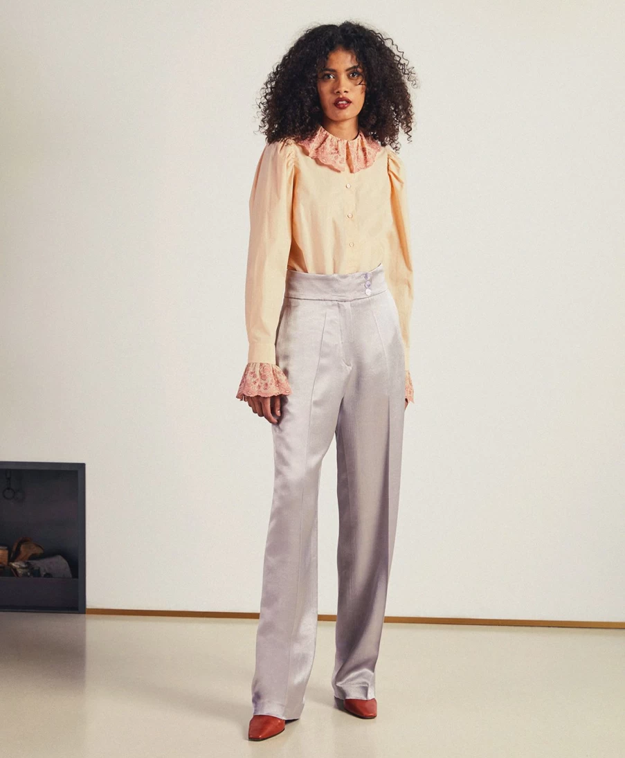 Momoni Women's Cristallo Satin Crepe Pants in Lilac - Elegant High-Waisted Trousers