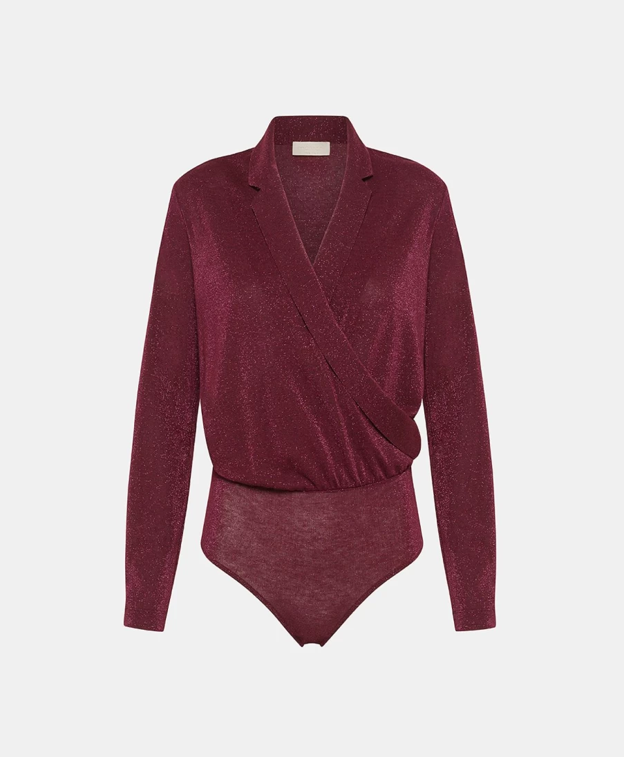 Momoni Women's Fridolin Lurex Jersey Body - Elegant Wine Red Top for Stylish Outfits