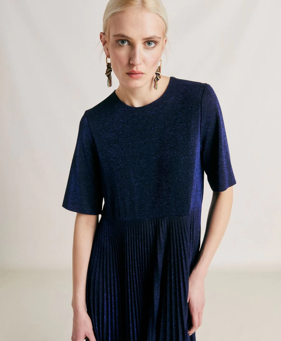 Momoni Women's Blue Lurex Jersey Amalia Dress - Elegant Party Wear