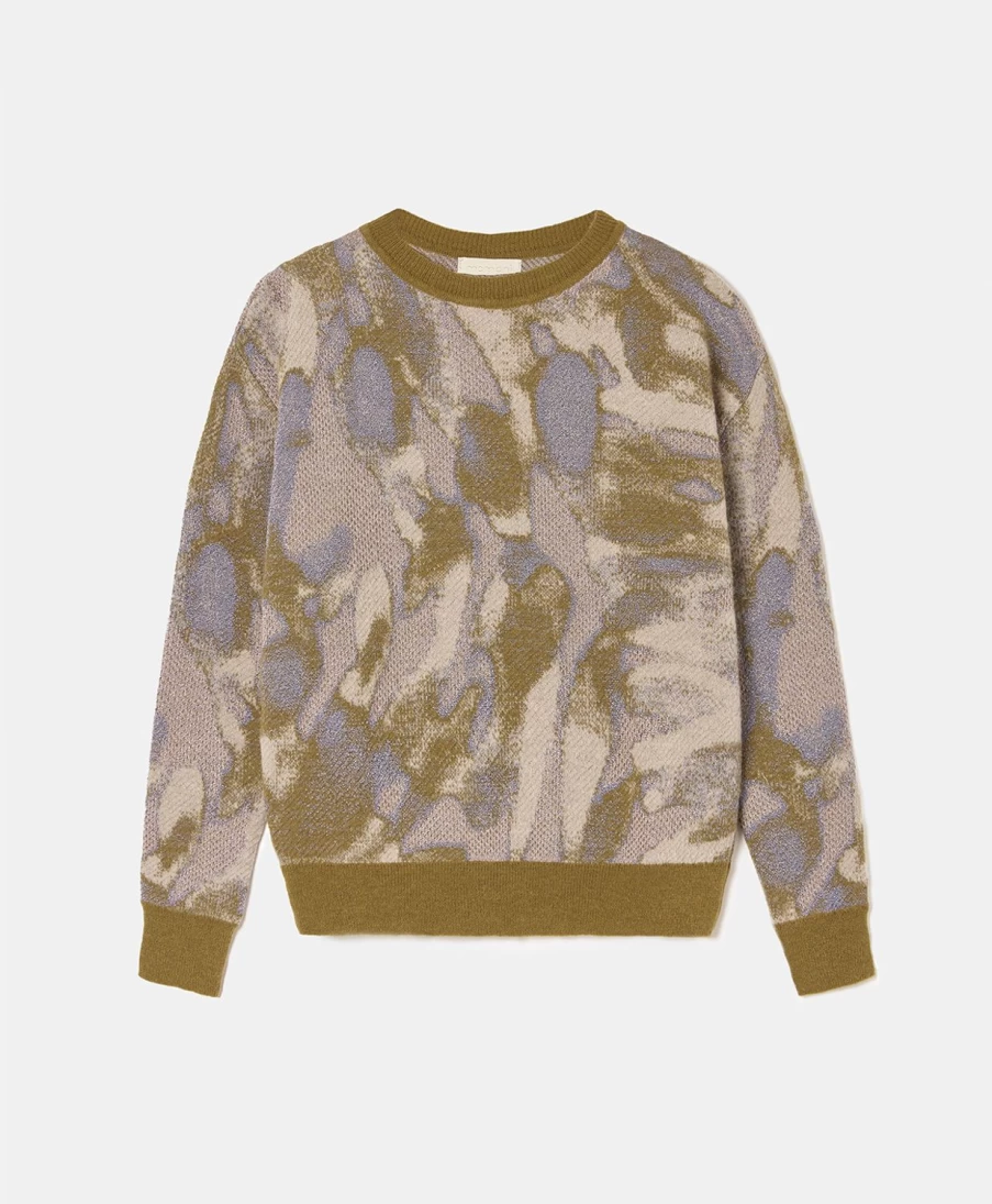 Momoni Women's Light Blue Multicolour Ranuncolo Jacquard Knit Sweater