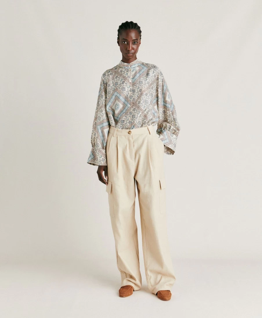 Momoni Women's Light Denim Pedro Pant in Cream - High-Waisted Slim Fit Casual Trousers