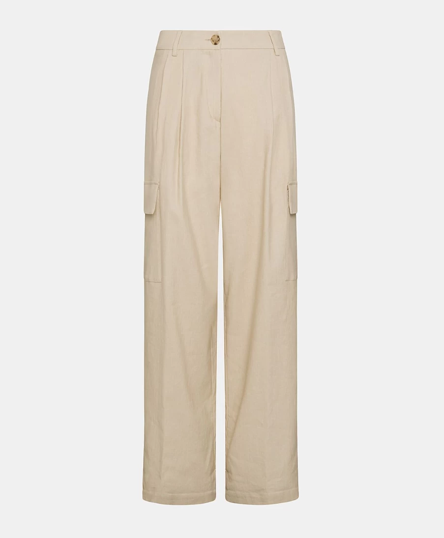Momoni Women's Light Denim Pedro Pant in Cream - High-Waisted Slim Fit Casual Trousers