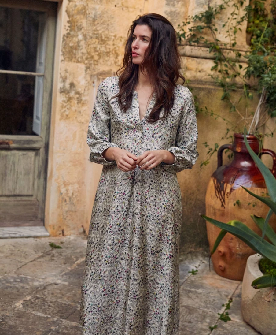 Momoni Women's Amede Printed Silk Twill Dress - Multicolor Floral Elegant Fashion
