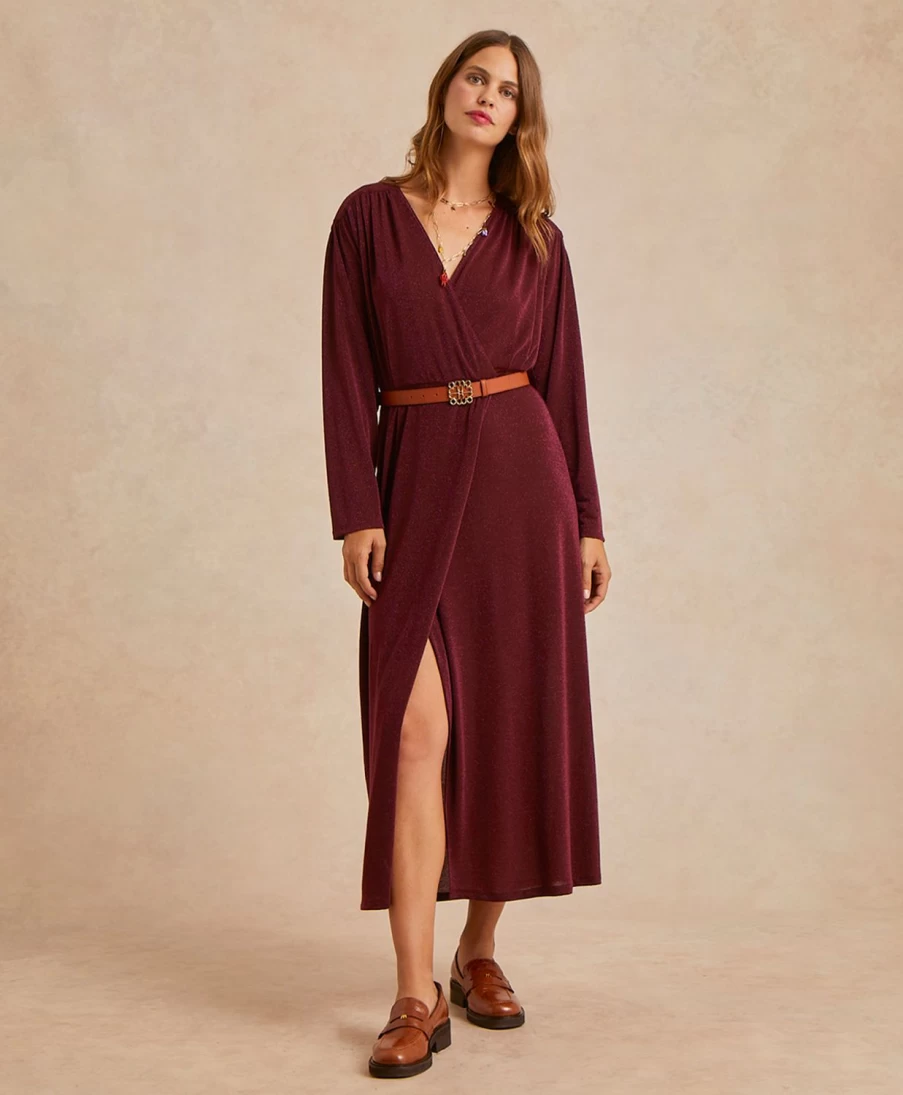 Momoni Women's Flavie Lurex Jersey Dress - Elegant Wine Red Party Gown