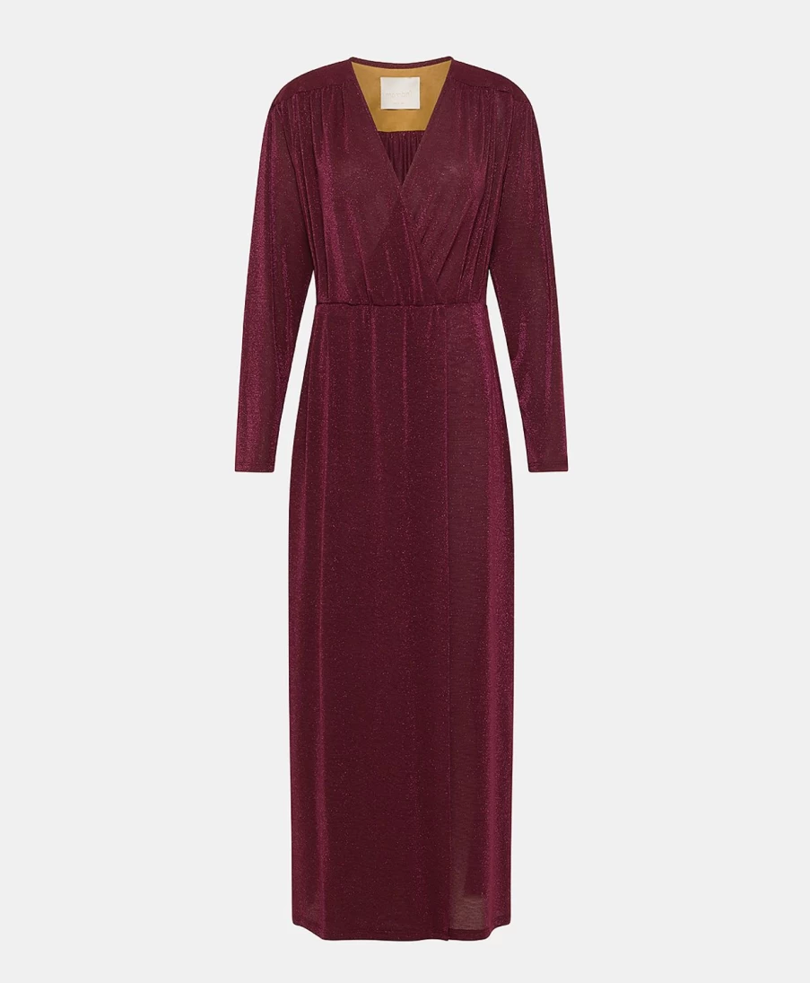 Momoni Women's Flavie Lurex Jersey Dress - Elegant Wine Red Party Gown