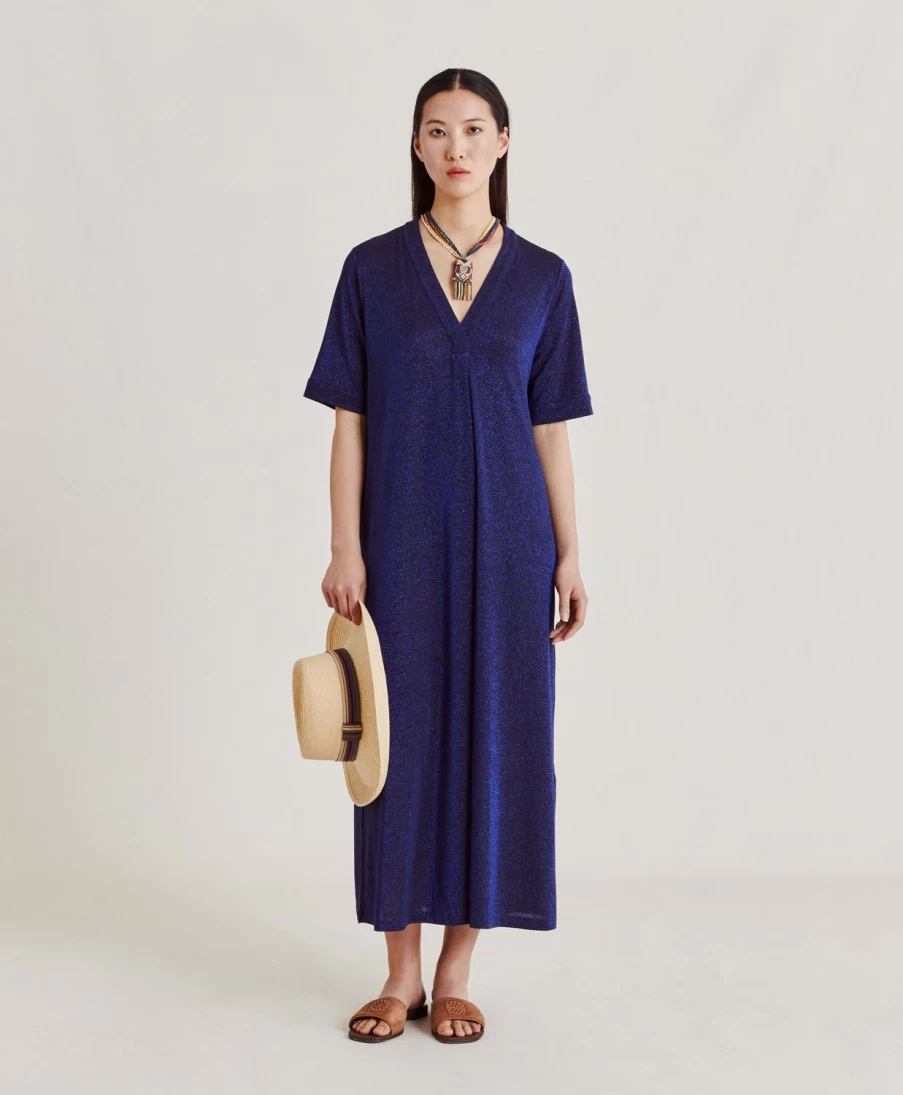 Momoni Women's Blue Lurex Jersey Altamura Dress - Elegant & Comfortable