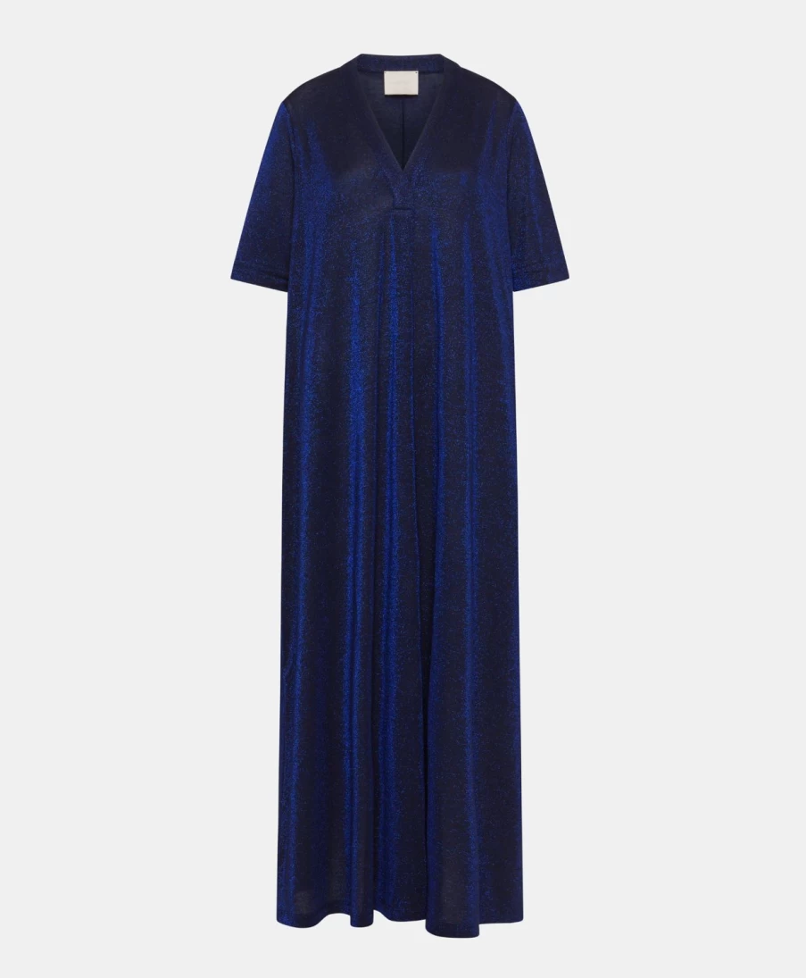 Momoni Women's Blue Lurex Jersey Altamura Dress - Elegant & Comfortable