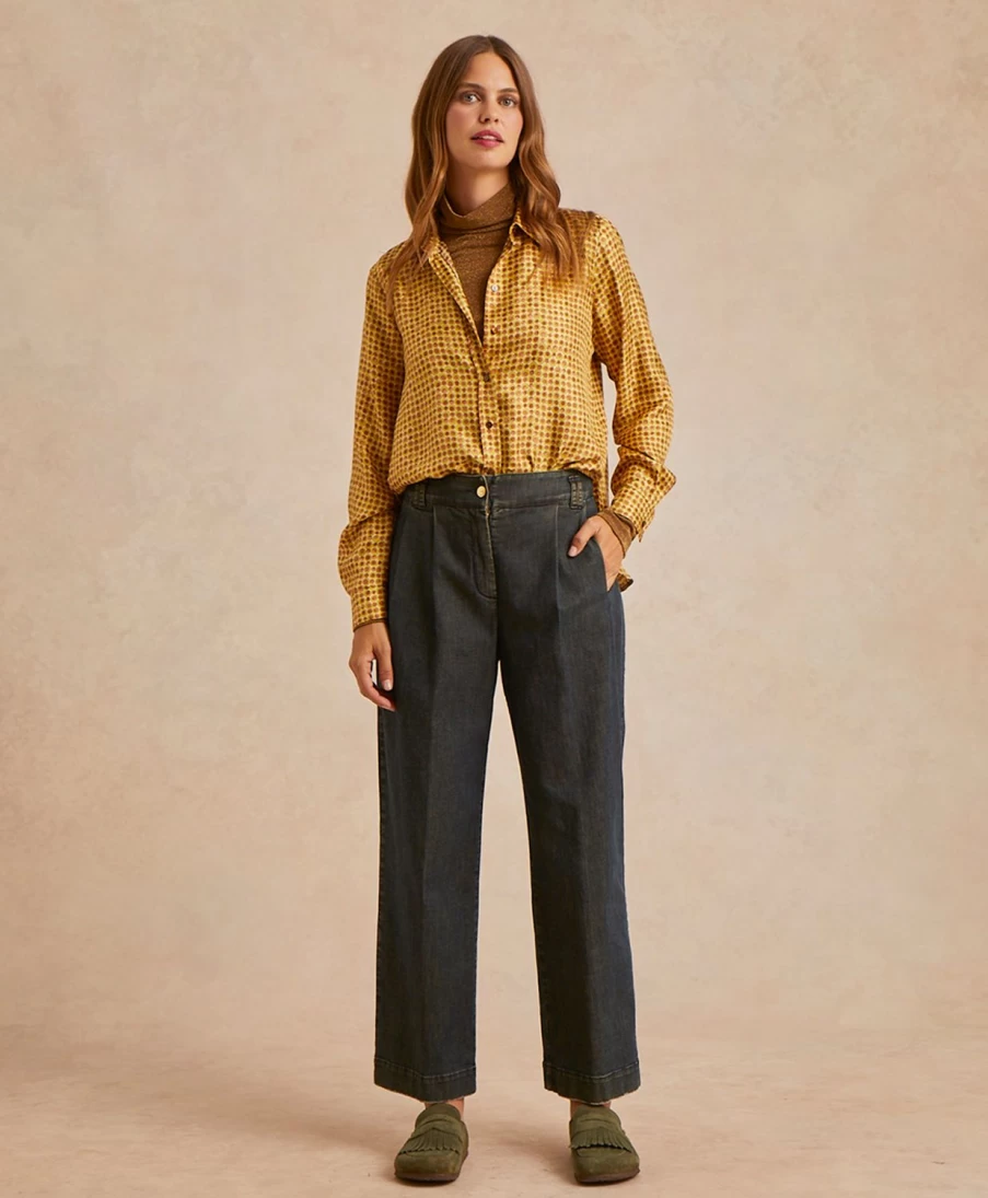 Momoni Women's Lucien Light Stretch Denim Pants in Sepia Wash