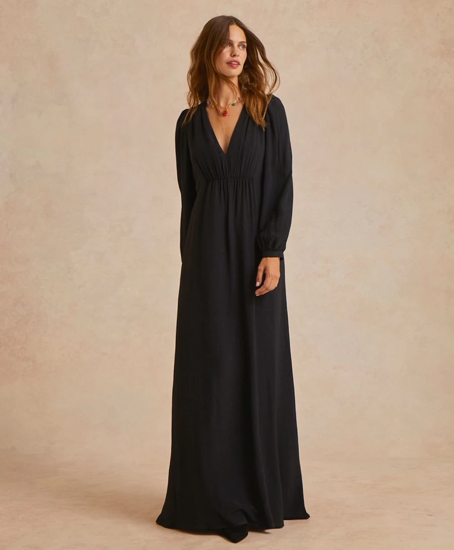 Momoni Women's Black Artemisia Dress - Solid Color Acetate Silk Elegant Evening Gown
