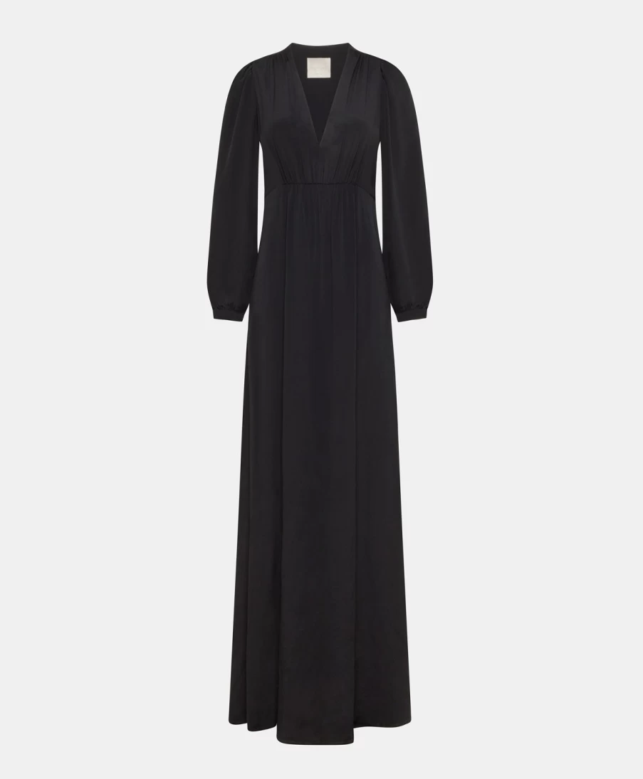 Momoni Women's Black Artemisia Dress - Solid Color Acetate Silk Elegant Evening Gown