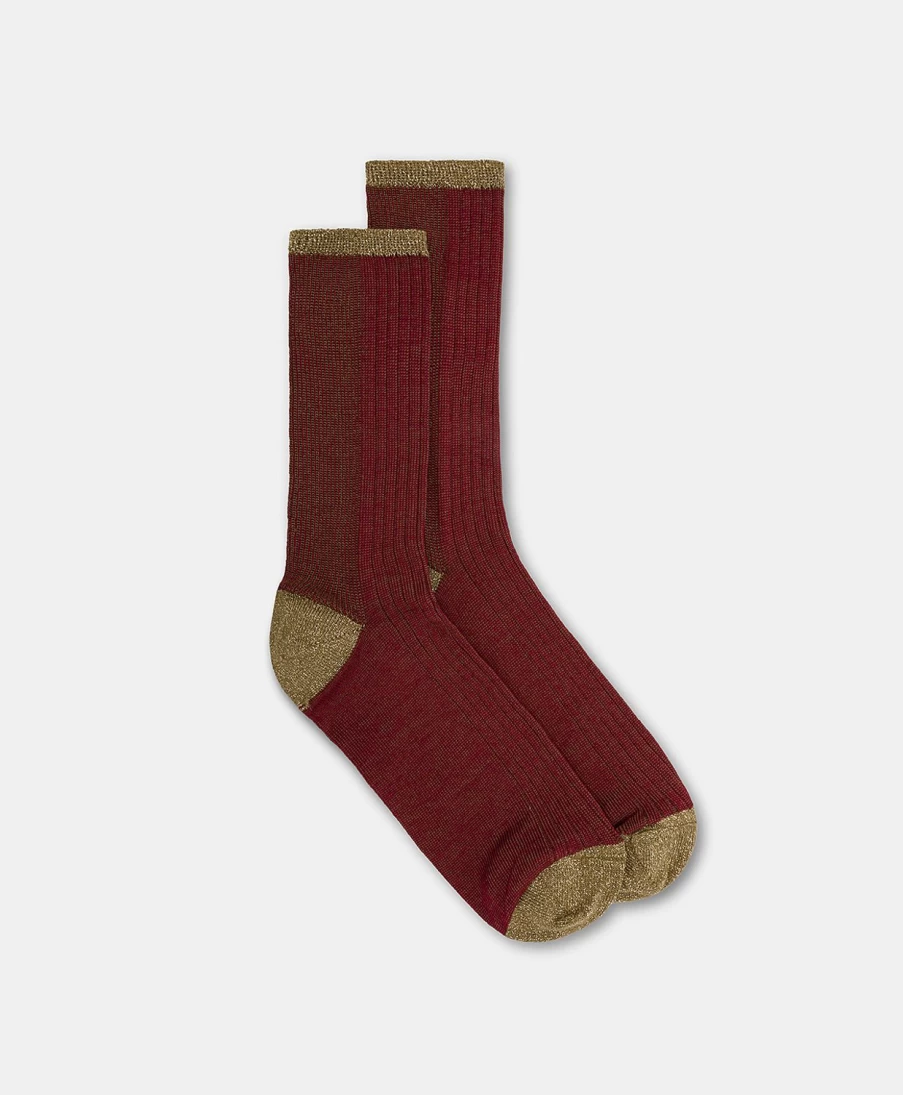 Momoni Women's Flamenco Vanise Ribbed Socks in Bordeaux - Comfortable & Stylish Knee-High Socks