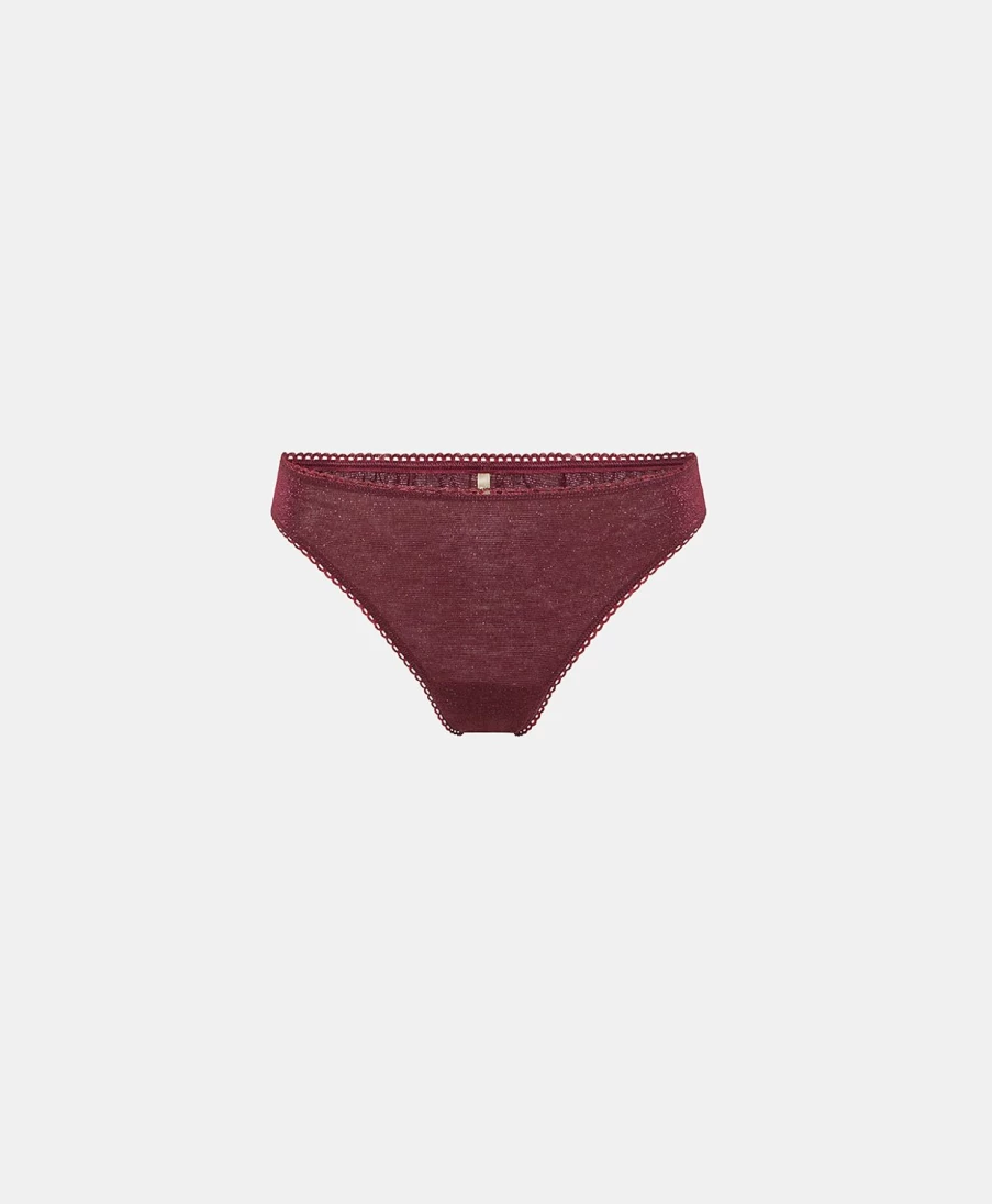 Momoni Women's Arca Slip In Lurex Jersey Top - Wine Red, Glitter Knit T-Shirt