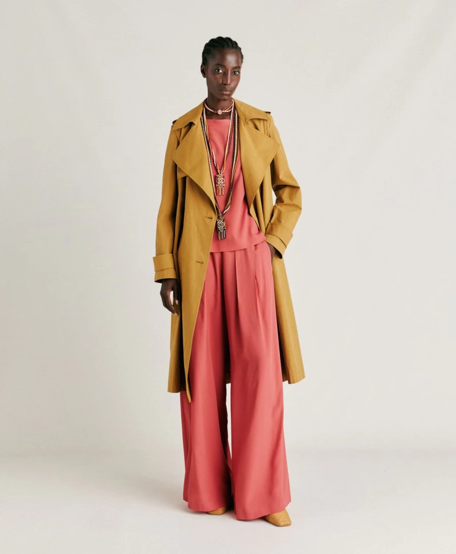 Momoni Women's Burgundy Plain Acetate Silk Aspen Pant - Elegant High-Waisted Trousers