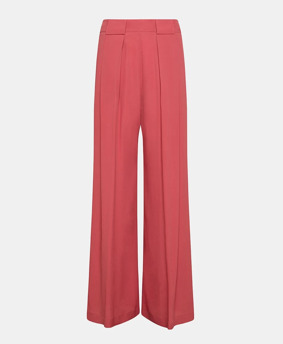 Momoni Women's Burgundy Plain Acetate Silk Aspen Pant - Elegant High-Waisted Trousers