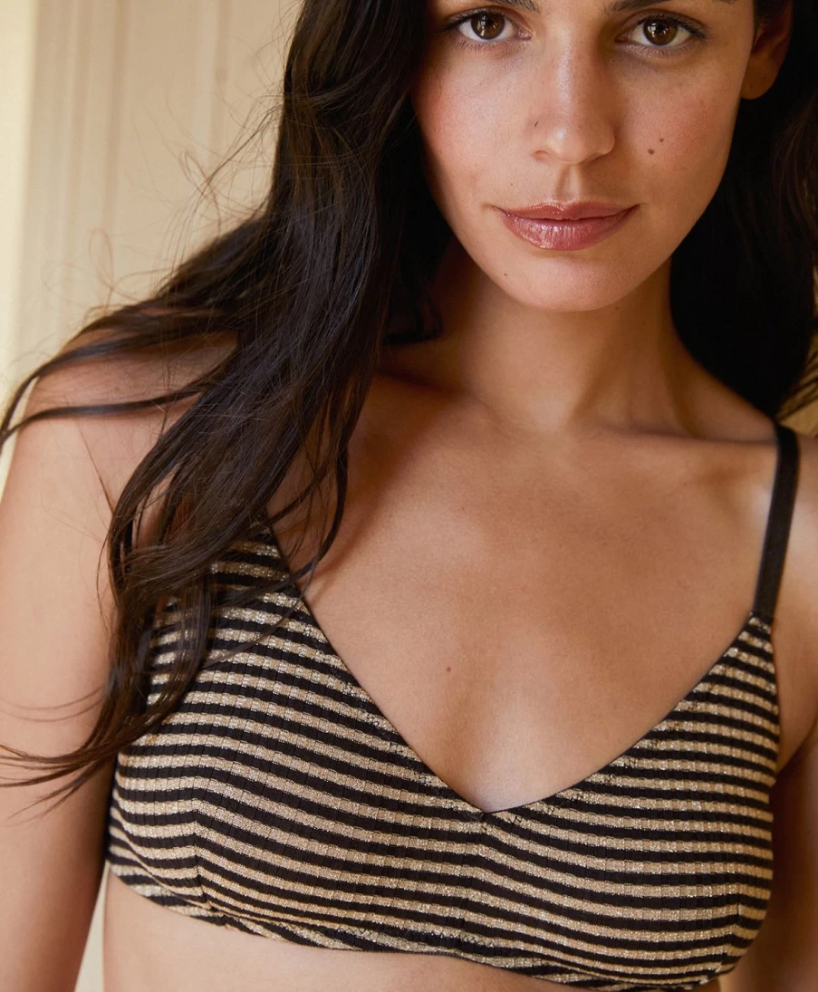 Momoni Women's Lucas Lurex Rib Stripe Bra - Dark Gold Elegant Lingerie