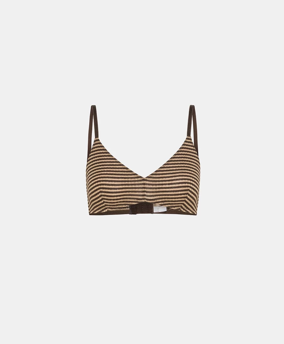 Momoni Women's Lucas Lurex Rib Stripe Bra - Dark Gold Elegant Lingerie