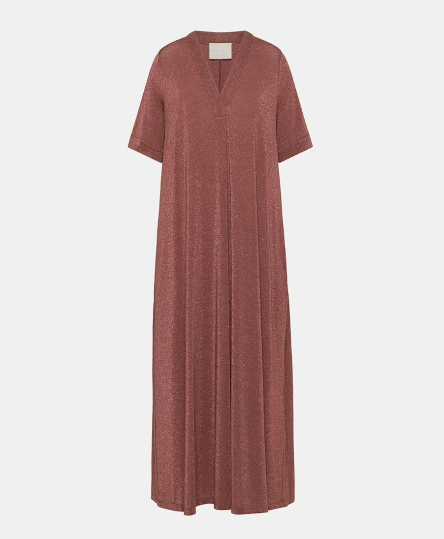 Momoni Women's Earth Brown Lurex Jersey Altamura Dress - Elegant & Comfortable