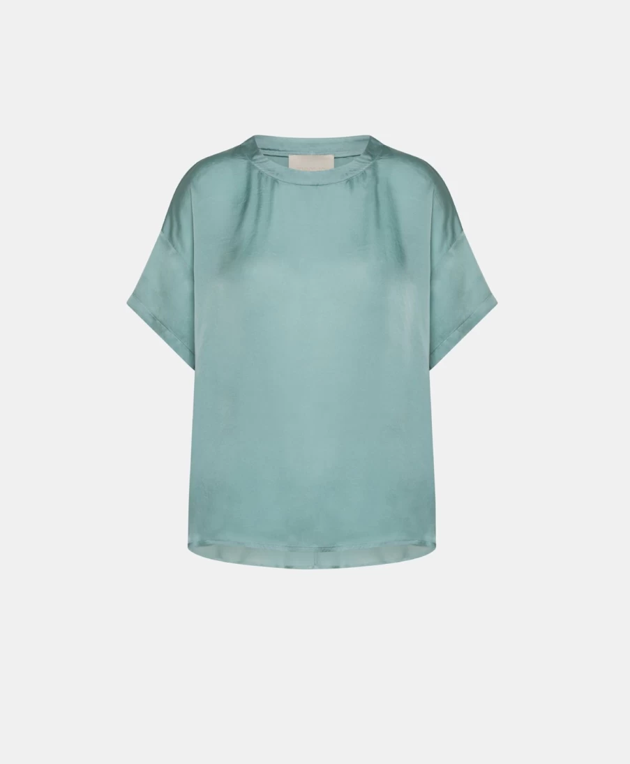 Momoni Women's Cerulean Blue Plain Silk Alonso Blouse