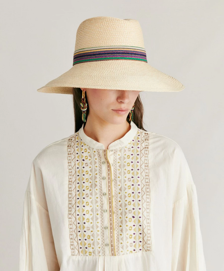 Momoni Women's Cream Raphael Blouse - Embroidered Cotton Voile Top