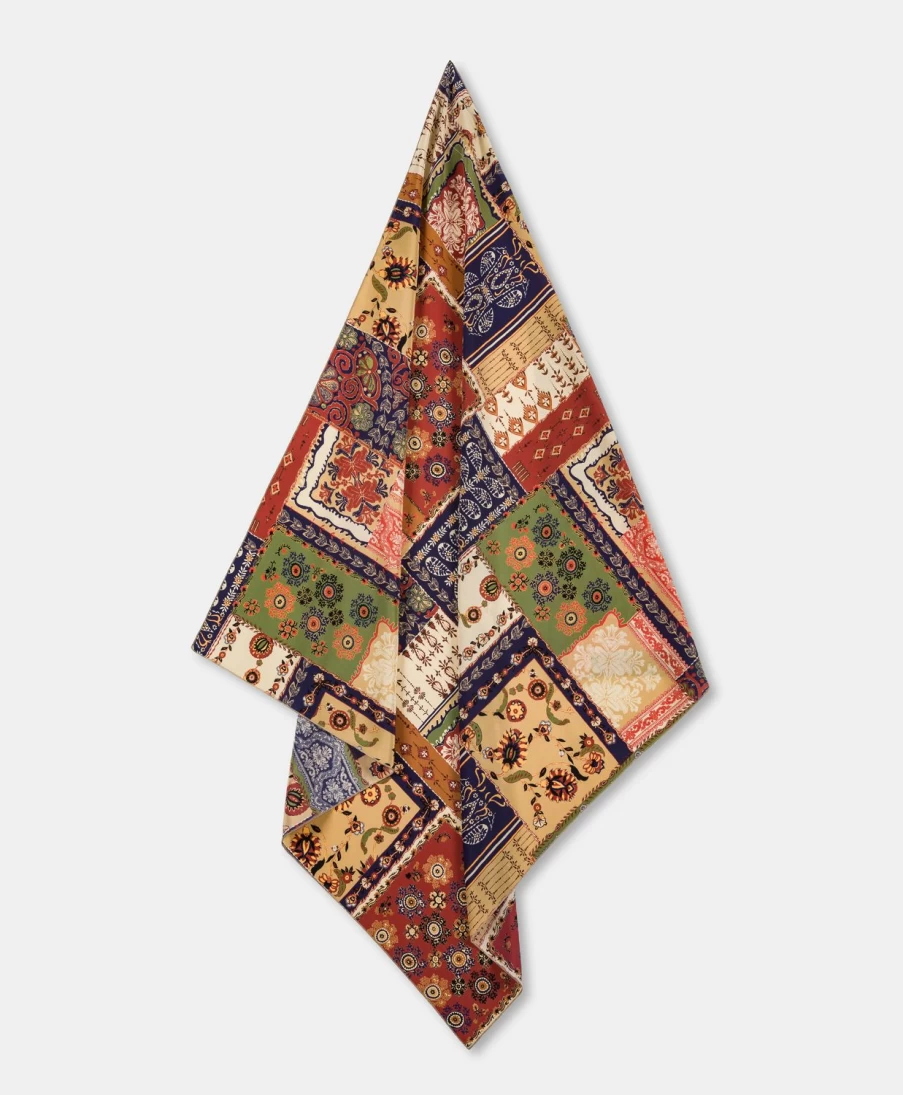 Momoni Women's Multicolor Blue Printed Crepe de Chine Foulard Scarf
