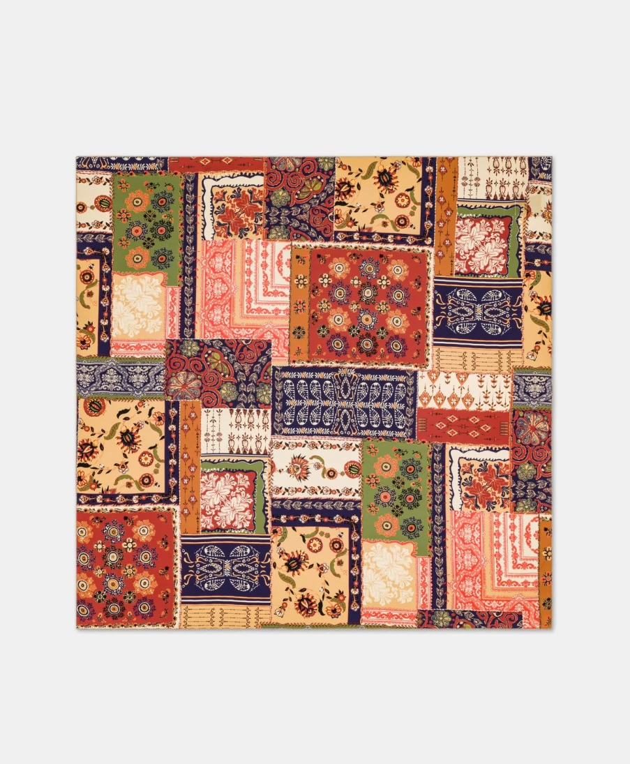 Momoni Women's Multicolor Blue Printed Crepe de Chine Foulard Scarf