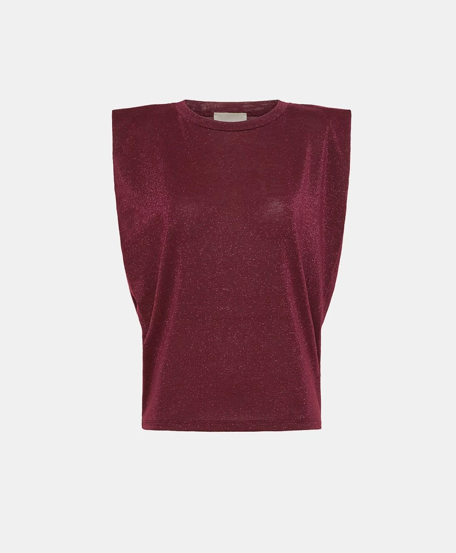 Momoni Women's Enna Lurex Jersey Top - Wine Red, Elegant Glitter Knit Blouse for Women