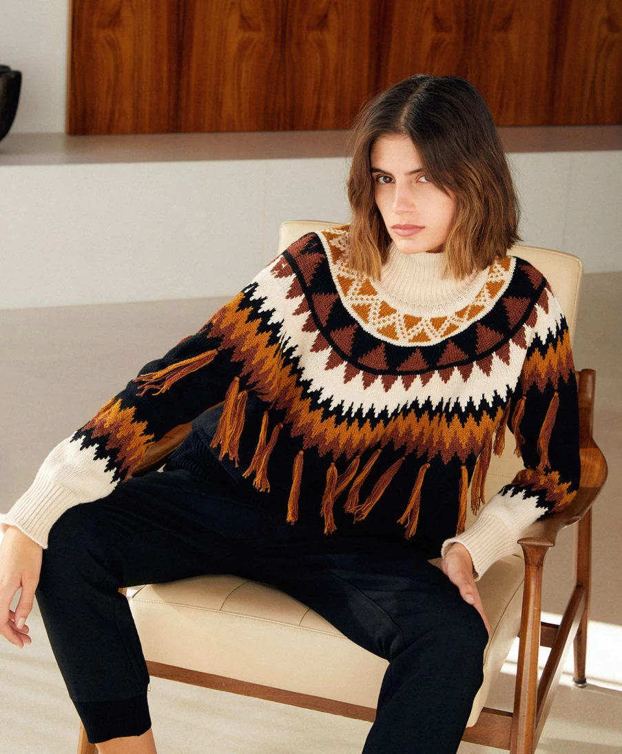 Momoni Women's Artico Jacquard Sweater - Black & Multicolor Knit Pullover